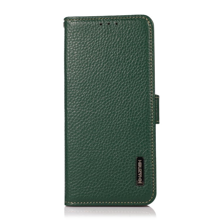 KHAZNEH KHAZNEH Samsung Galaxy S21 FE Fodral RFID Litchi Äkta Läder Grön