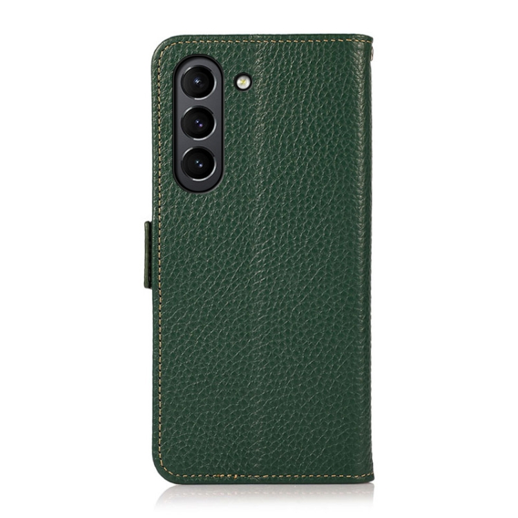 KHAZNEH KHAZNEH Samsung Galaxy S21 FE Fodral RFID Litchi Äkta Läder Grön