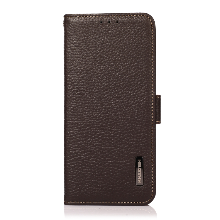 KHAZNEH KHAZNEH Samsung Galaxy S21 FE Fodral RFID Litchi Äkta Läder Brun