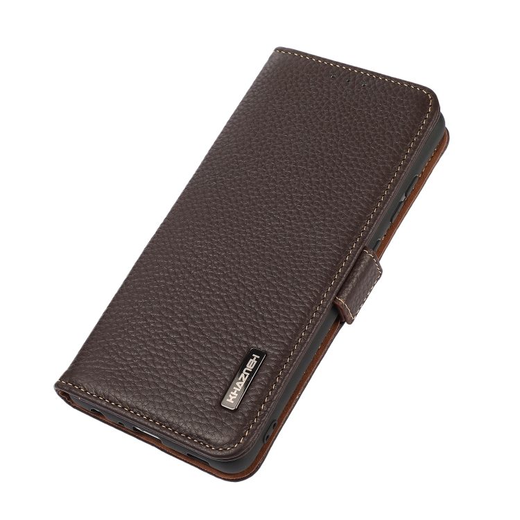 KHAZNEH KHAZNEH Samsung Galaxy S21 FE Fodral RFID Litchi Äkta Läder Brun