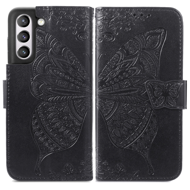 Samsung Galaxy S21 FE Fodral Big Butterfly Läder Svart