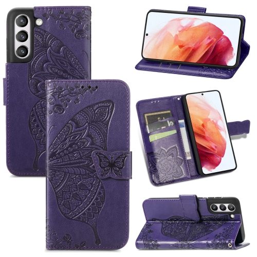  Samsung Galaxy S21 FE Fodral Big Butterfly Läder Lila