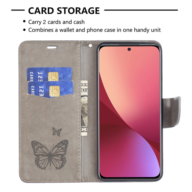  Xiaomi 12 Fodral Tryck Butterfly Grå