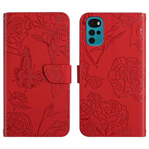  Motorola Moto G22 Fodral Fjäril/Pion präglad Röd