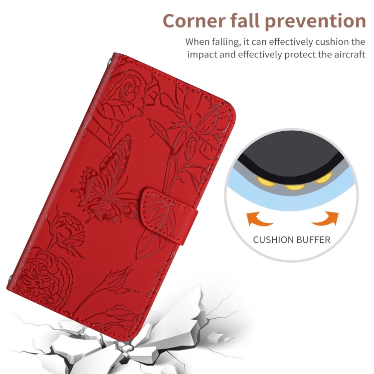  Motorola Moto G22 Fodral Fjäril/Pion präglad Röd