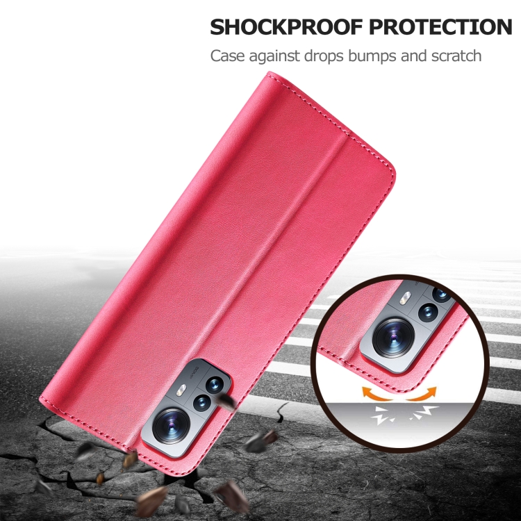 LC.IMEEKE LC.IMEEKE Xiaomi 12 Fodral Läder Röd/Rosa