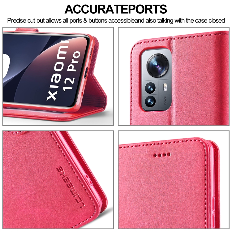 LC.IMEEKE LC.IMEEKE Xiaomi 12 Fodral Läder Röd/Rosa