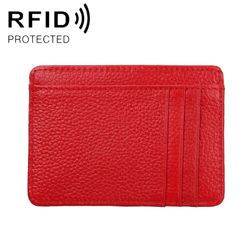  RFID Plånbok Korthållare Litchi Textur Röd