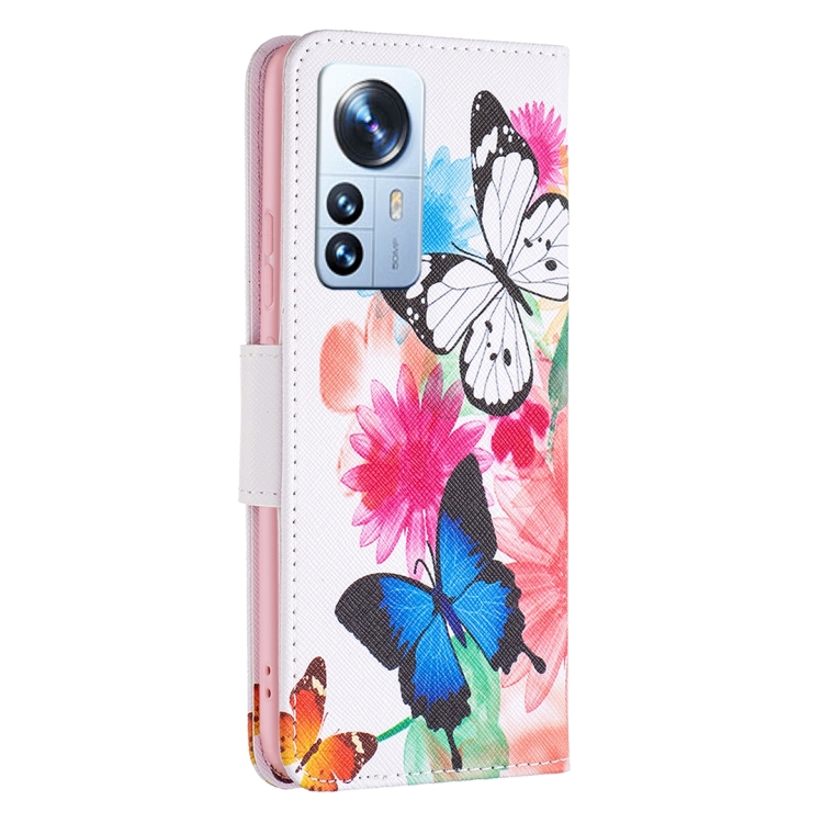  Xiaomi 12 Pro Fodral Med Tryck Blå/Vit Fjäril