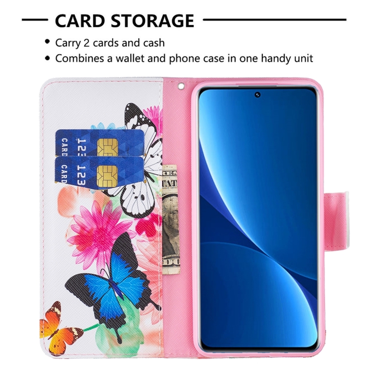  Xiaomi 12 Pro Fodral Med Tryck Blå/Vit Fjäril
