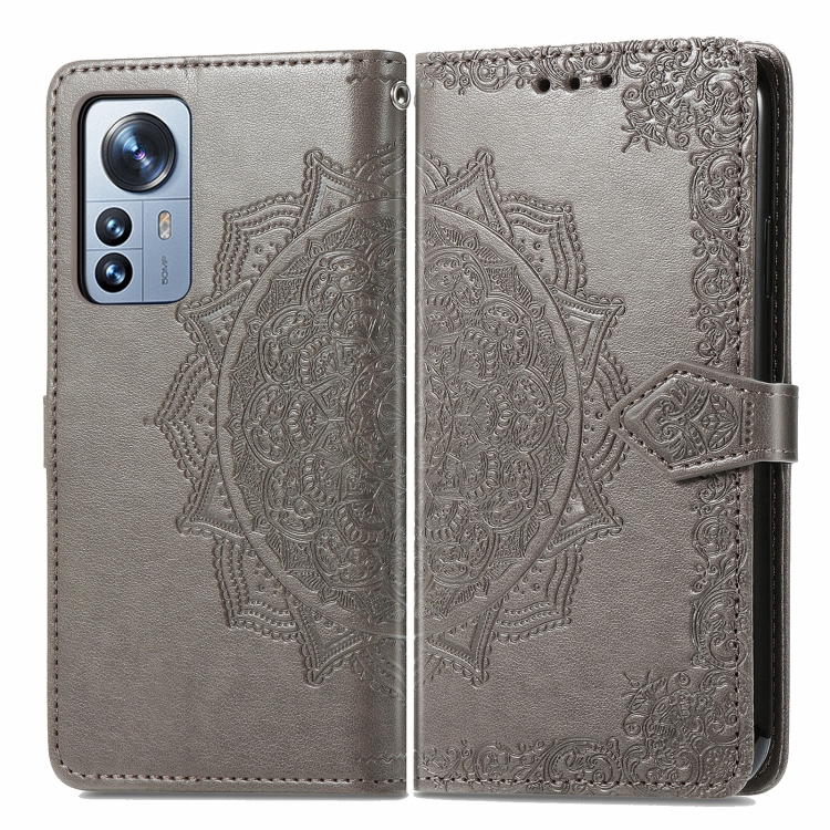  Xiaomi 12 Pro Fodral Mandala Läder Grå