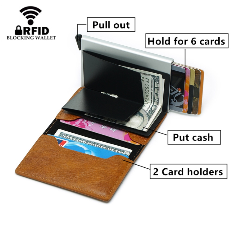  RFID Retro Aluminium Läder Korthållare Vinröd