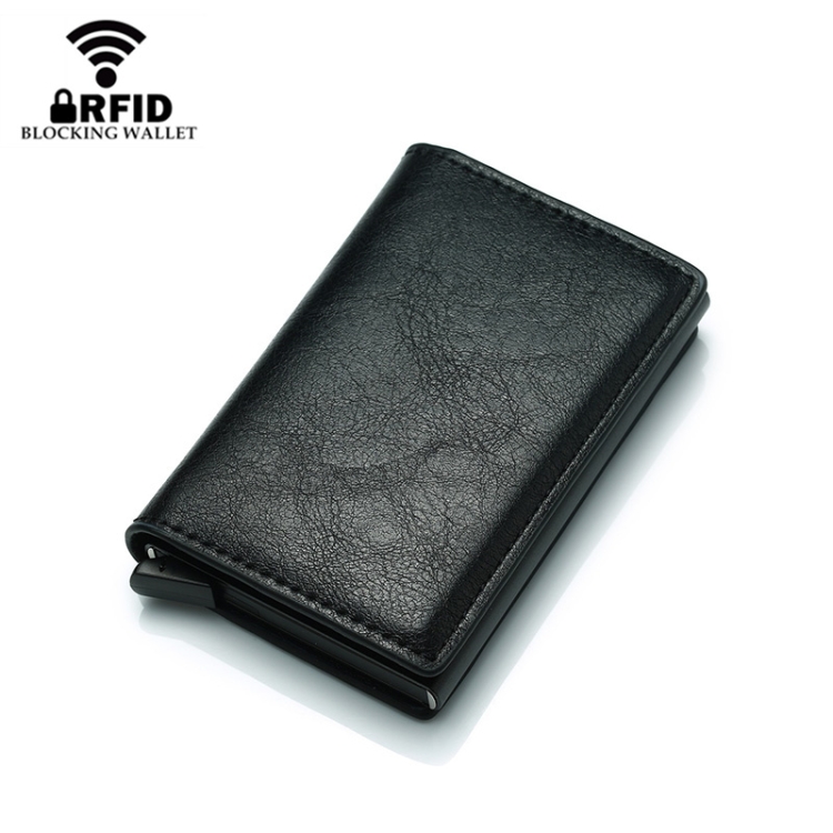  RFID Retro Aluminium Läder Korthållare Vinröd