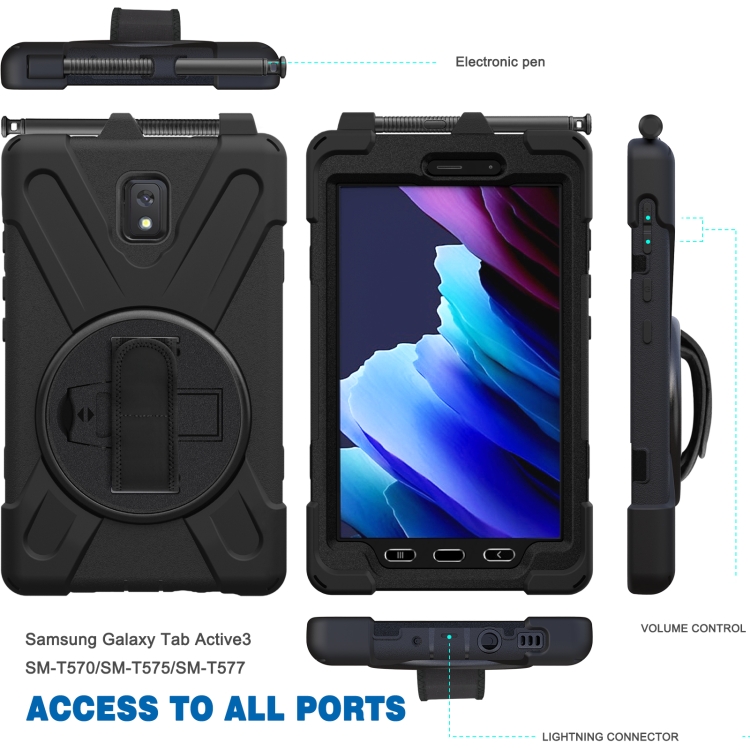  Samsung Galaxy Tab Active 3 Skal Hybrid Kickstand Rem Svart
