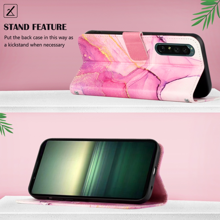  Sony Xperia 1 IV Fodral Marmor Rosa/Lila/Guld