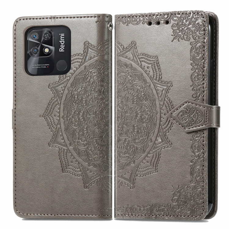  Xiaomi Redmi 10C Fodral Mandala Läder Grå