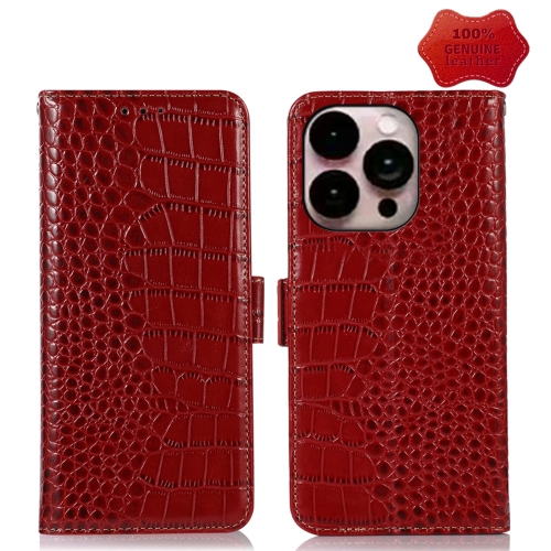  iPhone 14 Pro Max Fodral Äkta Läder Krokodil Textur Röd