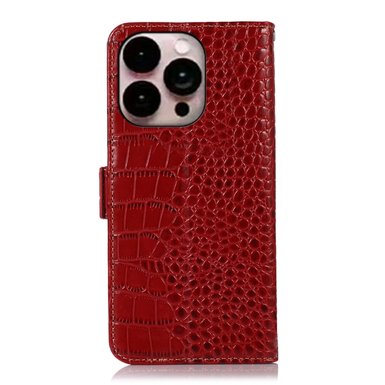 iPhone 14 Pro Max Fodral Äkta Läder Krokodil Textur Röd