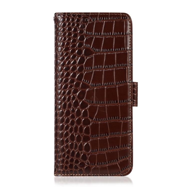  iPhone 14 Pro Max Fodral Äkta Läder Krokodil Textur Brun
