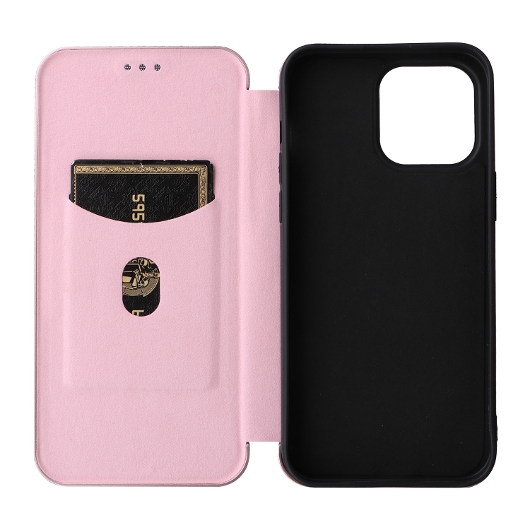  iPhone 14 Pro Max Fodral Flip Kolfiber Textur Roséguld