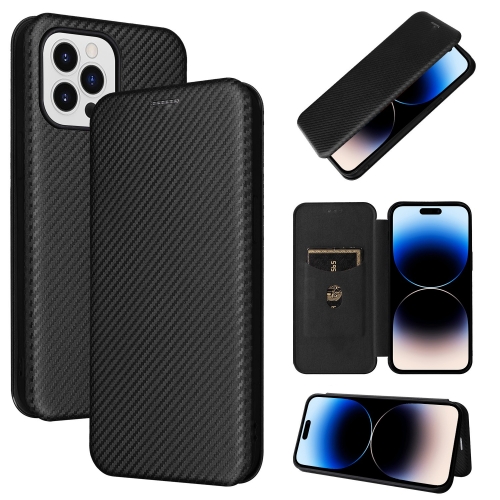  iPhone 14 Pro Max Fodral Flip Kolfiber Textur Svart