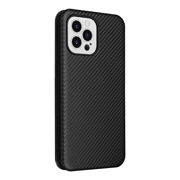  iPhone 14 Pro Max Fodral Flip Kolfiber Textur Svart