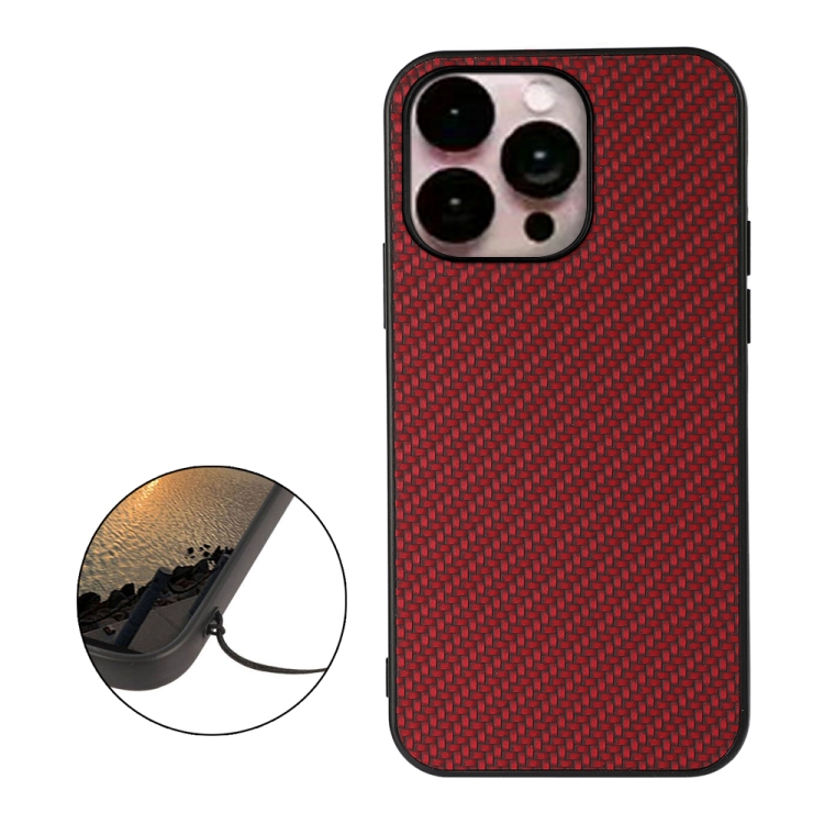  iPhone 14 Pro Max Skal Kolfiber Textur Röd