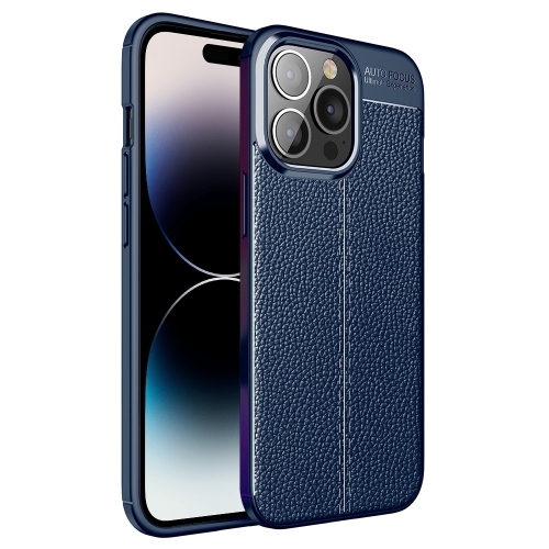  iPhone 14 Pro Max Skal Litchi Textur Blå