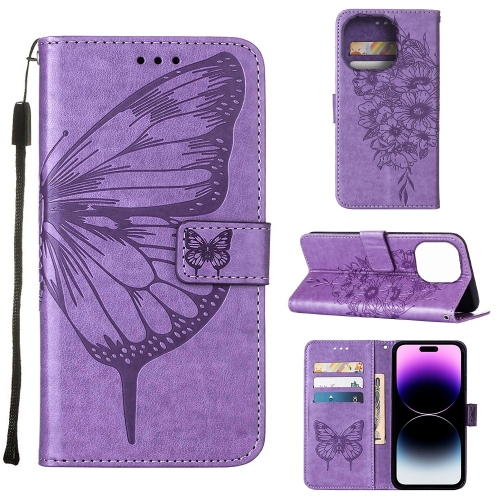  iPhone 14 Pro Max Fodral Fjäril Tryck Lila