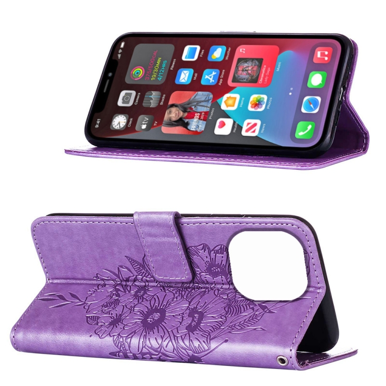  iPhone 14 Pro Max Fodral Fjäril Tryck Lila
