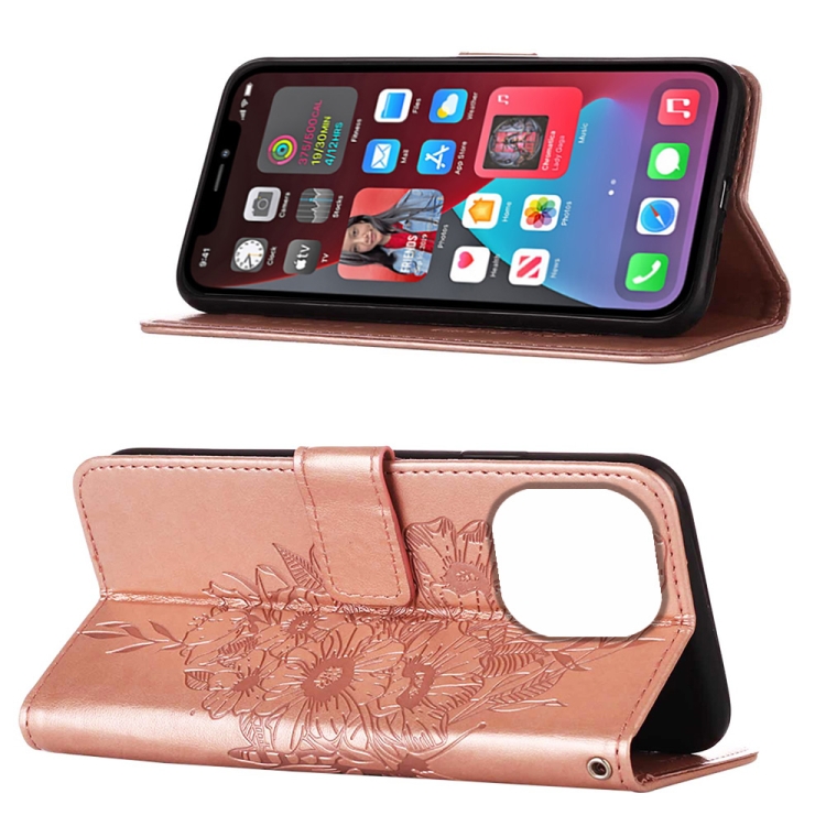  iPhone 14 Pro Max Fodral Fjäril Tryck Roséguld