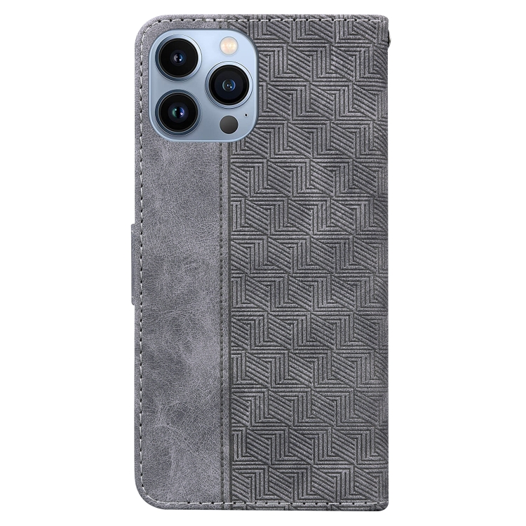  iPhone 14 Pro Max Fodral Geometrisk Läder Grå