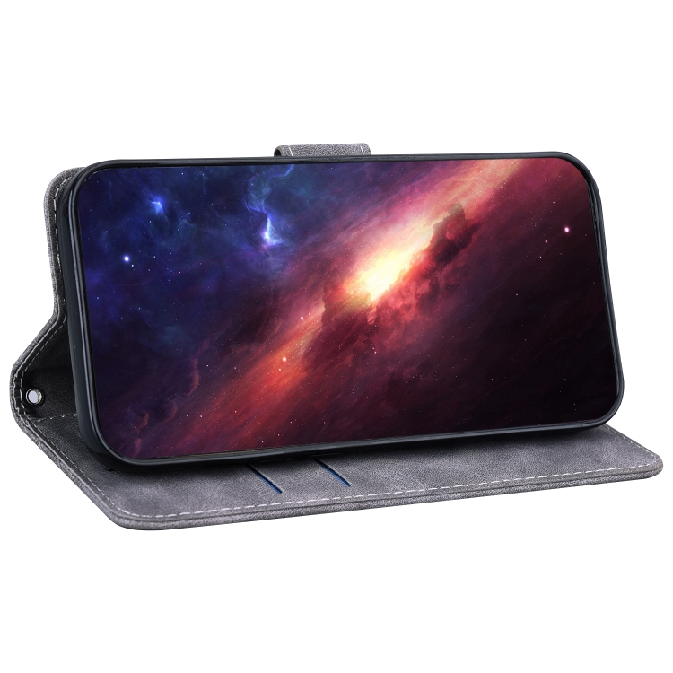  iPhone 14 Pro Max Fodral Geometrisk Läder Grå