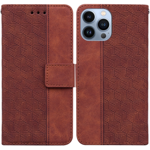  iPhone 14 Pro Max Fodral Geometrisk Läder Brun