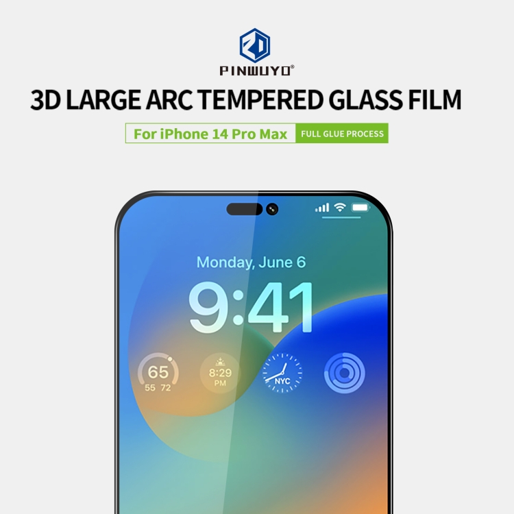 PINWUYO PINWUYO iPhone 14 Pro Max Skärmskydd 3D Heltäckande Härdat Glas