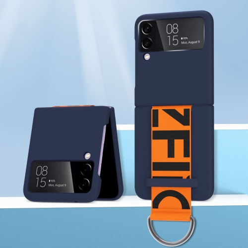  Galaxy Z Flip 4 Skal Frosted Skin Touch Med Strap Blå