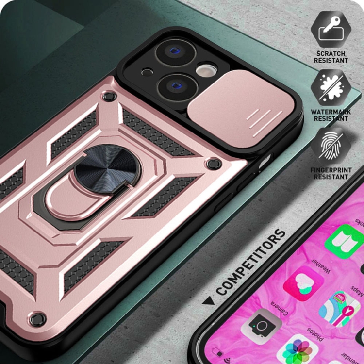  iPhone 14 Skal Armor Hybrid Ring CamShield Roséguld