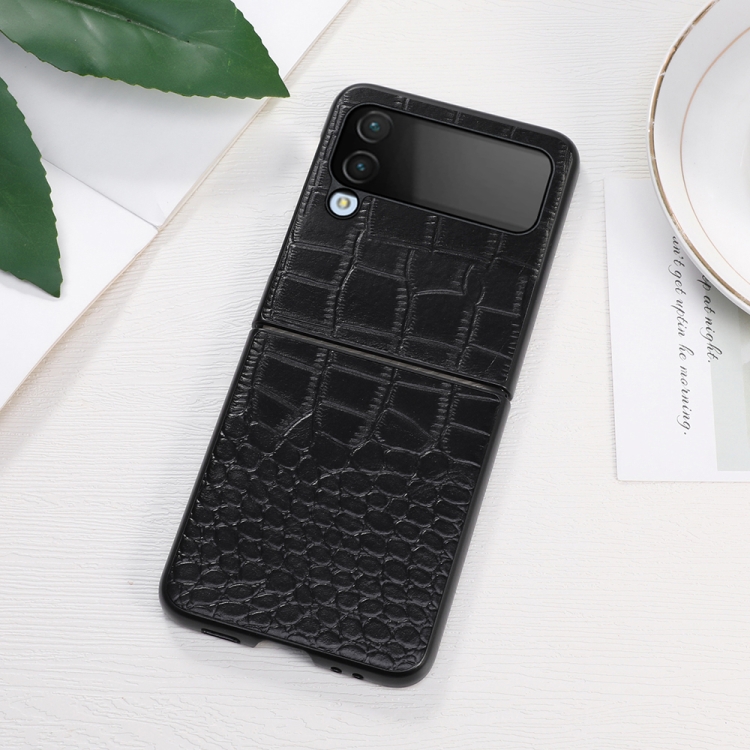  Samsung Galaxy Z Flip 4 Skal Krokodil Textur Läder Svart