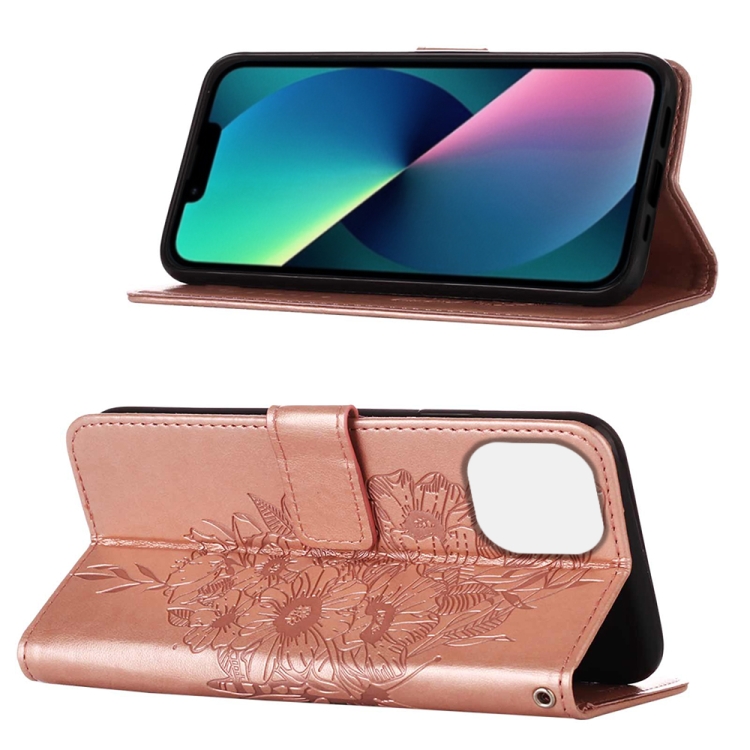  iPhone 14 Fodral Tryckt Fjäril Roséguld