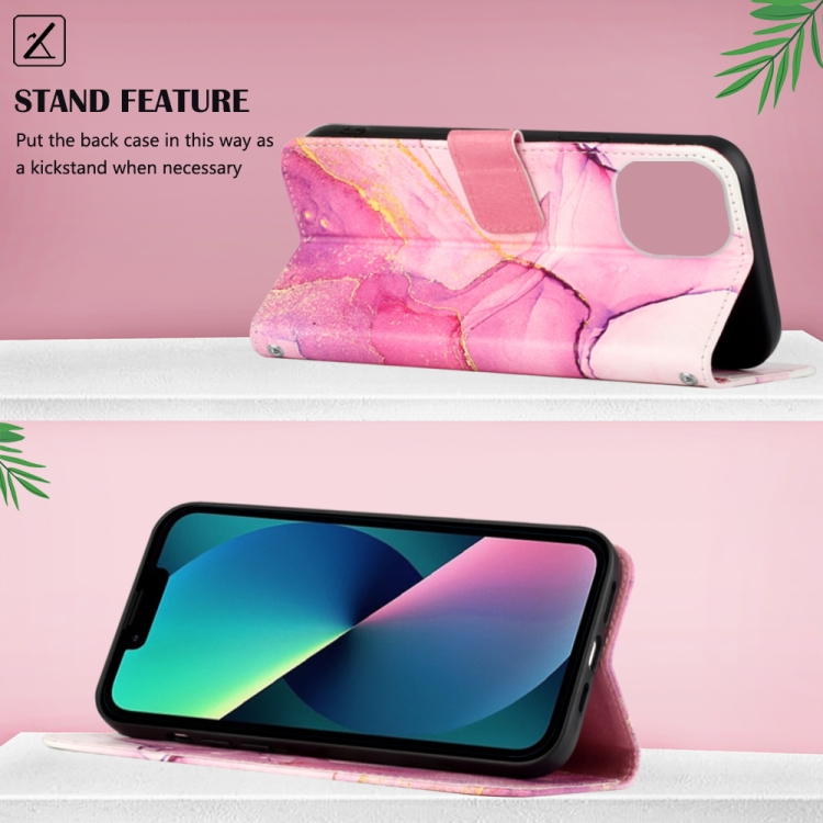  iPhone 14 Fodral Marmor Rosa/Lila/Guld