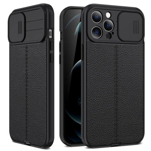  iPhone 14 Skal Litchi Textur Med Kameraskydd Svart
