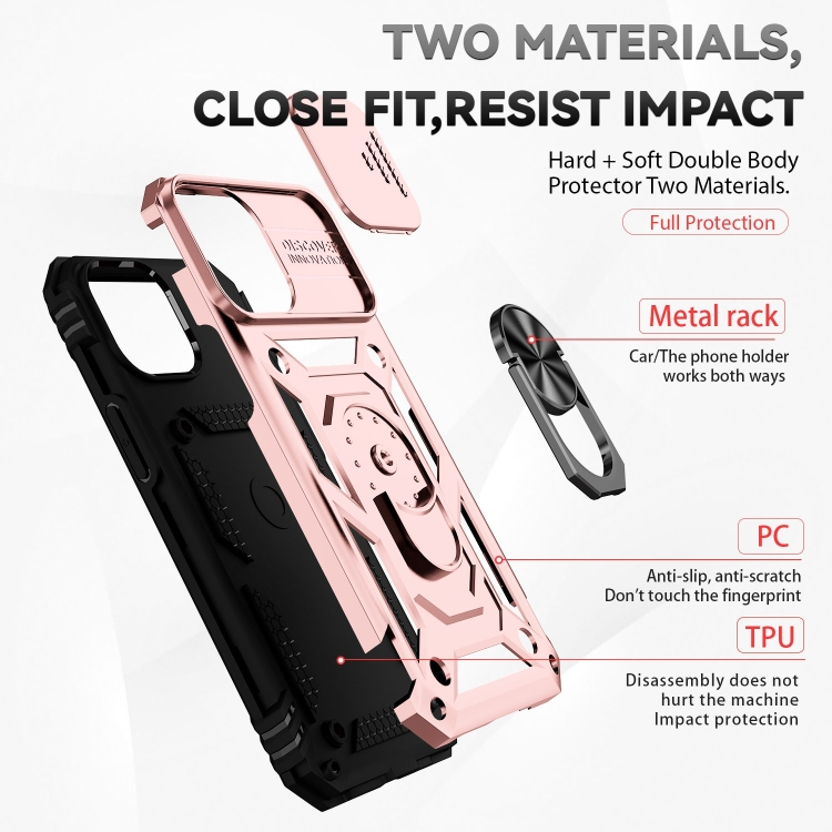  iPhone 14 Skal Ring Armor Med CamShield Roséguld