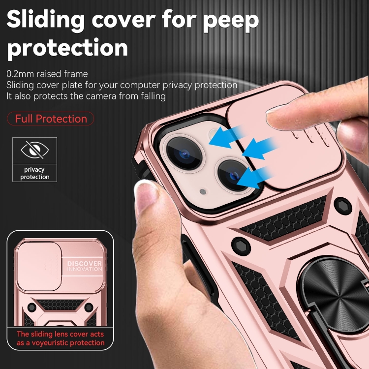  iPhone 14 Skal Ring Armor Med CamShield Roséguld