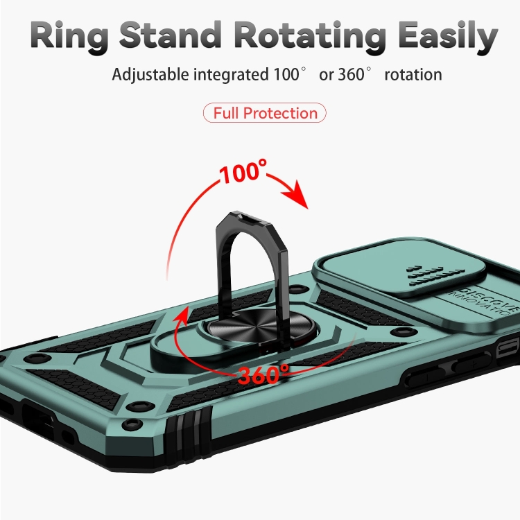  iPhone 14 Skal Ring Armor Med CamShield Grön