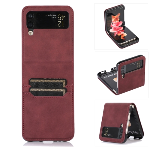  Samsung Galaxy Z Flip 4 Skal Läder Kortfack Röd