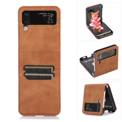  Samsung Galaxy Z Flip 4 Skal Läder Kortfack Brun