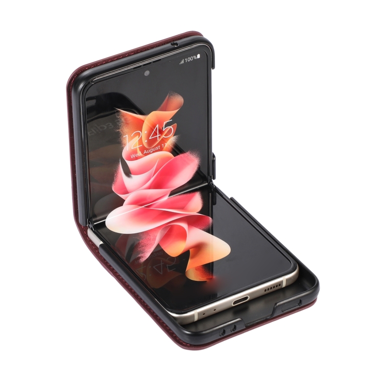  Samsung Galaxy Z Flip 4 Skal Läder Kortfack Brun