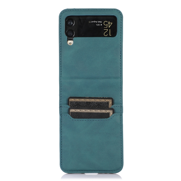  Samsung Galaxy Z Flip 4 Skal Läder Kortfack Grön