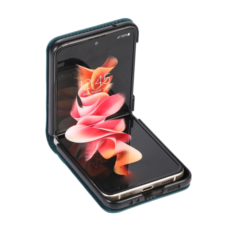  Samsung Galaxy Z Flip 4 Skal Läder Kortfack Grön