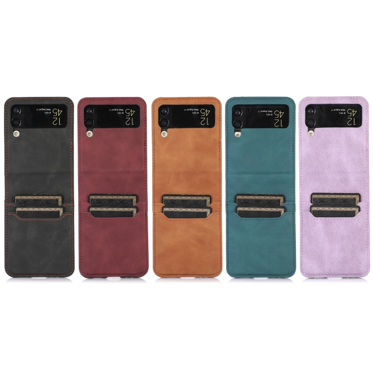  Samsung Galaxy Z Flip 4 Skal Läder Kortfack Grön